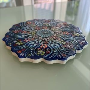 Iznek Hand-Painted Turkish Ceramic Trivet - Istanbul Artistry 7"